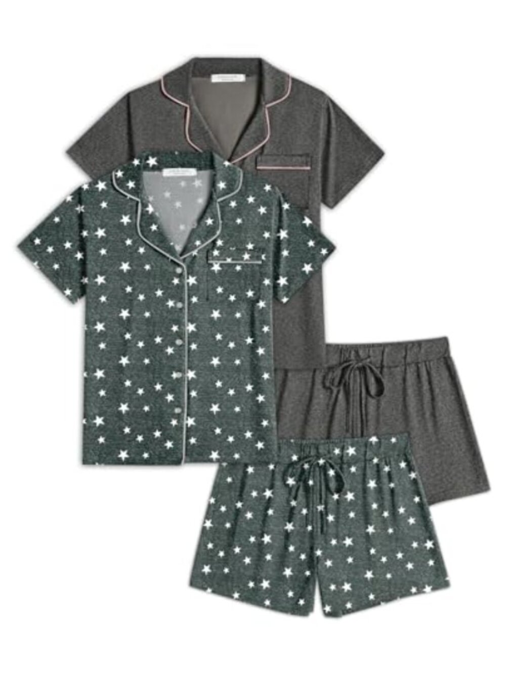 Ekouaer 2 Pack Women's Pajama Set Button Down Short Sleeve Comfy Sleepwear